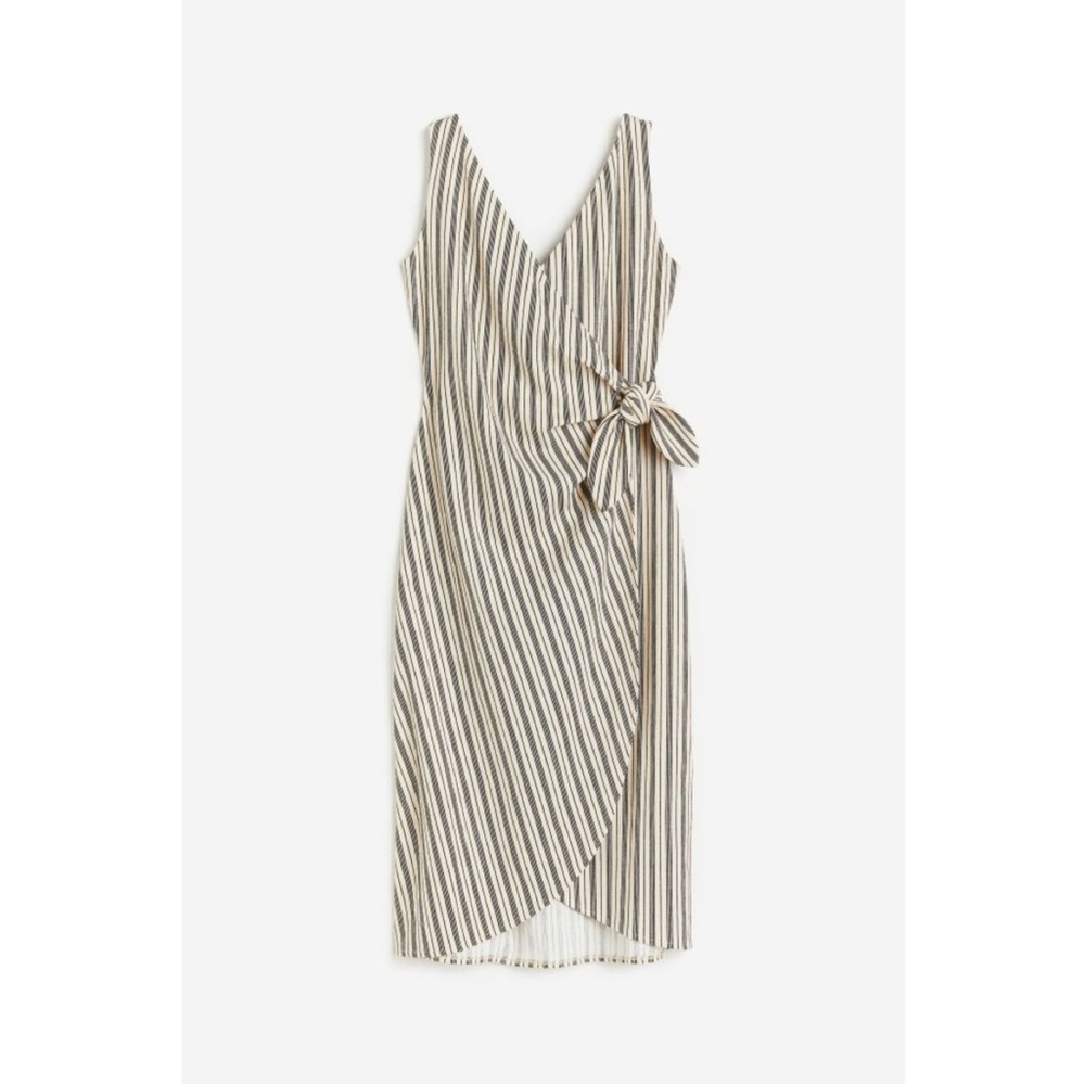 H&M Striped V-neck Wrap Dress - Beige & Black